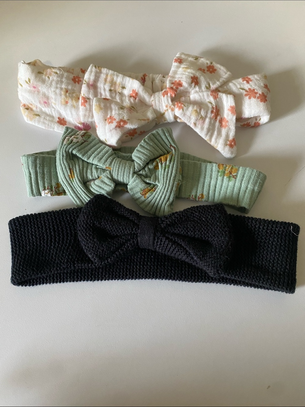 Kids Bow Headband Set - White Floral, Sage Green Floral & Black